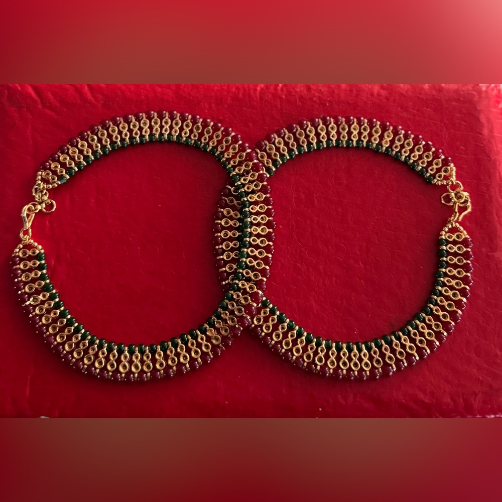 NIB Beaded Boho Gold Multi Anklet TWO